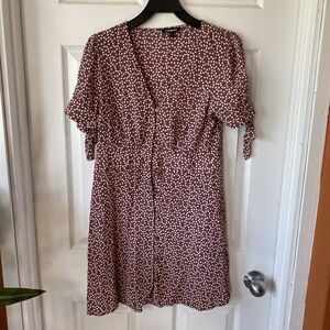 EXPRESS Women’s Maroon White Polka Dot Shift V Neck Button Front Dress Small P